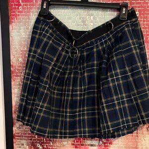 Current Mood Navy Plaid Mini Skirt with Yellow and White Windowpane